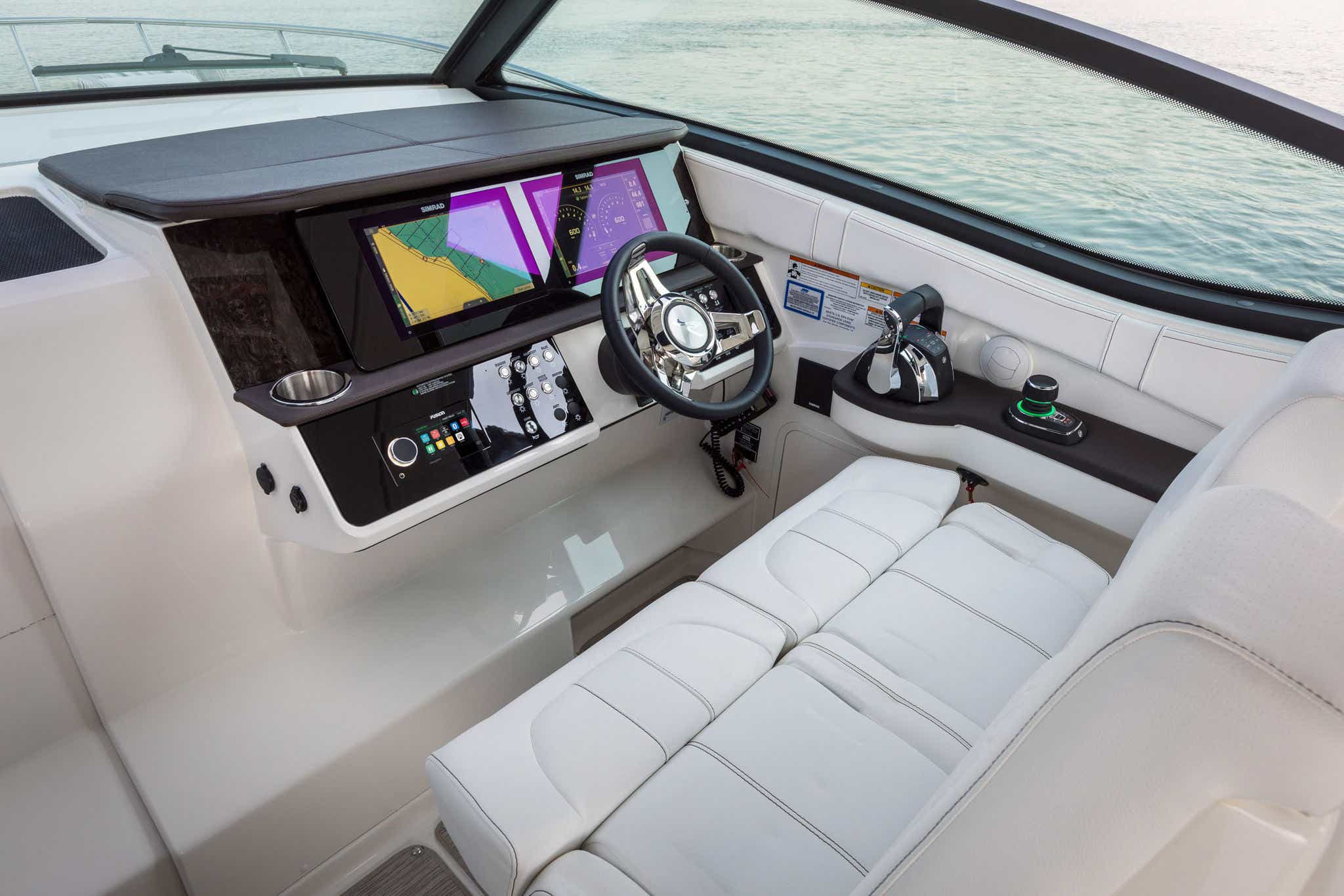 Sundancer 320 helm with throttle and joystick controls